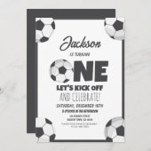 かわいいモダンサッカースポーツキッズ1歳の誕生日 招待状 (正面/裏面)