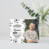 かわいいモダンサッカー予算フォト誕生日招待状 (スタンド正面)