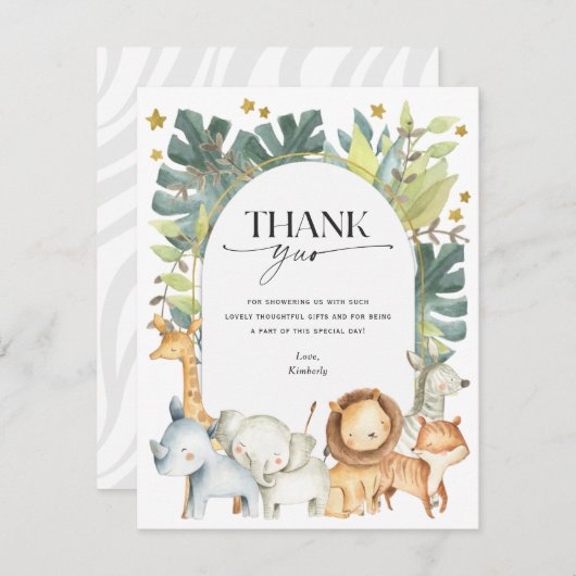かわいいモダンサファリの赤ちゃんシャワー サンキューカード (正面/裏面)