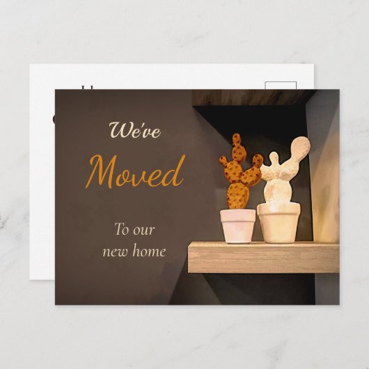 かわいいモダンサボテン引っ越しました新しいアドレスの移動 ポストカード (正面/裏面)