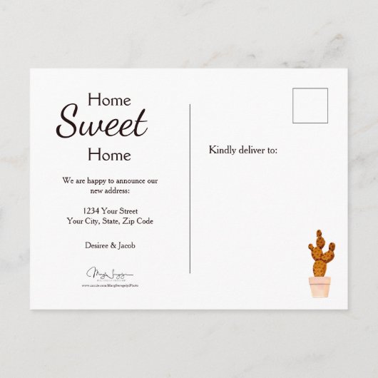 かわいいモダンサボテン引っ越しました新しいアドレスの移動 ポストカード (裏面)