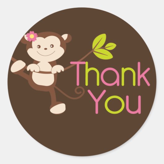 かわいいモダンサル誕生日パーティステッカー ラウンドシール (正面)