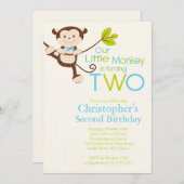 かわいいモダンサル 2歳の誕生日パーティー招待状 招待状 (正面/裏面)