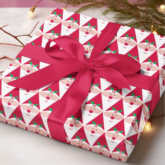 かわいいモダンサンタクロースのクリスマスパターン ラッピングペーパー