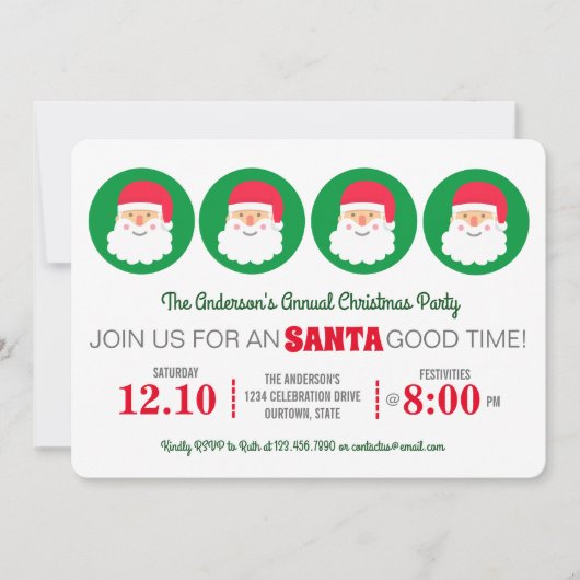 かわいいモダンサンタクロースのクリスマスホリデーパーティー 招待状 (正面)