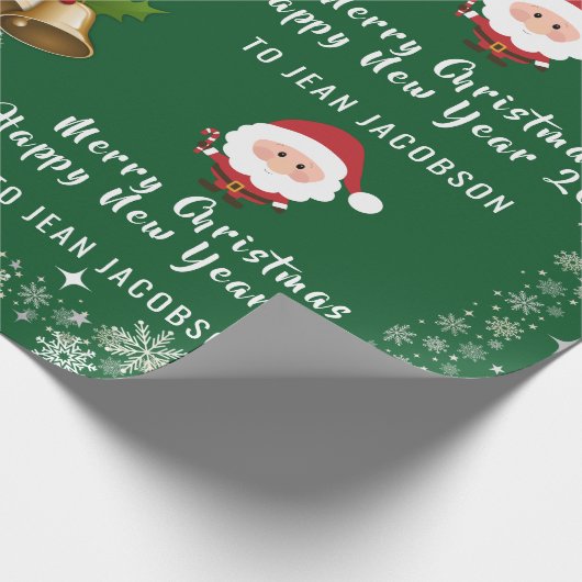 かわいいモダンサンタクロース雪のパーソナライズされた結晶 ラッピングペーパー (角)