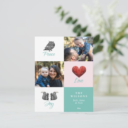 かわいいモダンスカンジナビア写真クリスマス シーズンカード (スタンド正面)