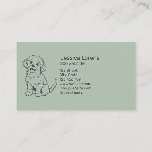 かわいいモダンセージ緑のドッグシッター、子犬のウォーカー 名刺 (裏面)