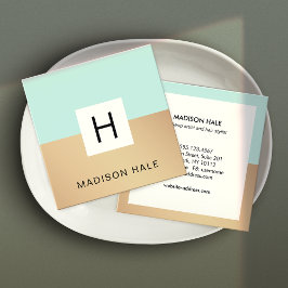 かわいいモダンターコイズ金ゴールドモノグラム美しいスタイリスト スクエア名刺