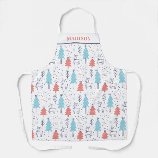 かわいいモダントナカイパーソナライズされたのクリスマス エプロン (正面)