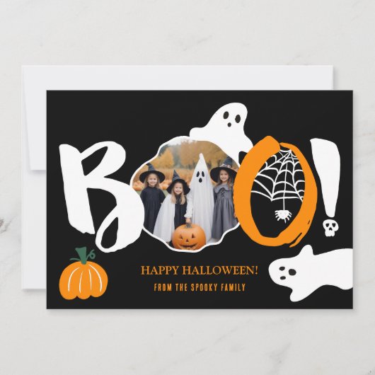 かわいいモダントレンディーブー幽霊2枚ハロウィーン シーズンカード (正面)
