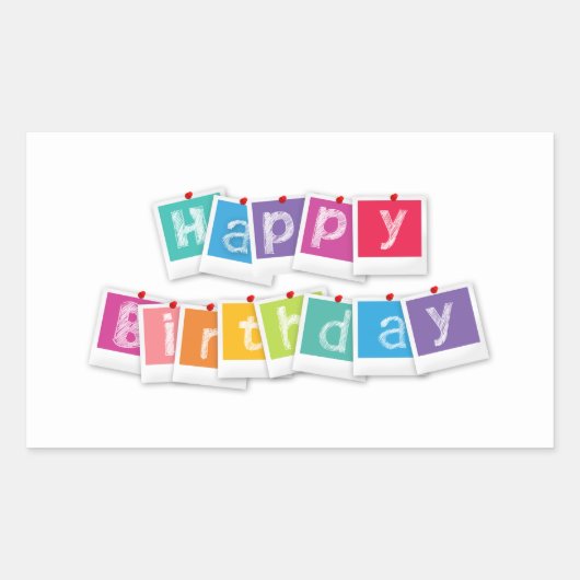 かわいいモダンハッピーバースデー 長方形シール (正面)