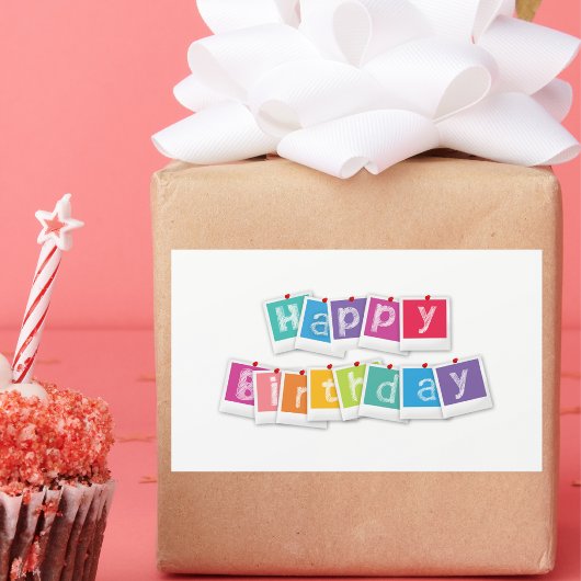 かわいいモダンハッピーバースデー 長方形シール