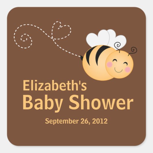 かわいいモダンハニービーベイビーシャワー招待状 スクエアシール (正面)