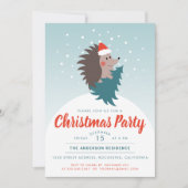 かわいいモダンハリネズミのクリスマスパーティー 招待状 (正面)