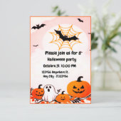 かわいいモダンハロウィーンカボチャと幽霊 招待状 (スタンド正面)