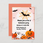 かわいいモダンハロウィーンカボチャと幽霊 招待状 (正面/裏面)