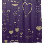 かわいいモダンハートダークパープル シャワーカーテン (正面)