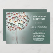 かわいいモダンハートツリー誕生日パーティー 招待状 (正面/裏面)