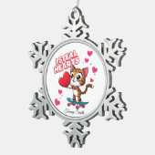 かわいいモダンバレンタインオーナメントforガールフレンド スノーフレークピューターオーナメント (右)