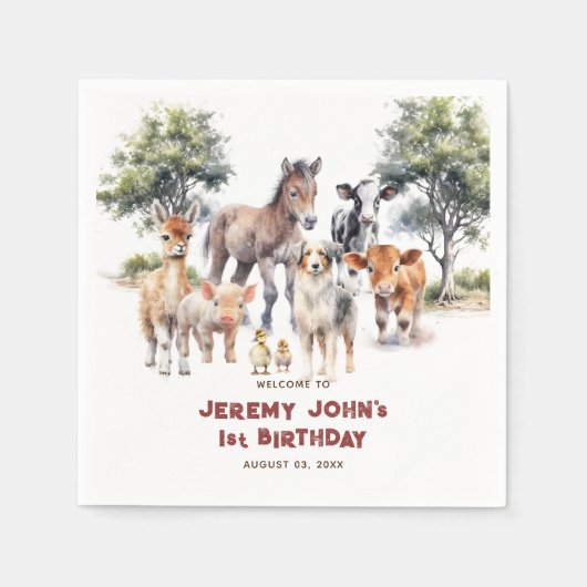 かわいいモダンパーティーファーム動物へようこそ スタンダードカクテルナプキン (正面)