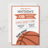 かわいいモダンビッグバスケットボールリボン子供の誕生日 招待状 (正面)