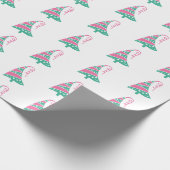 かわいいモダンピンクとグリーンのクリスマスツリー ラッピングペーパー (角)