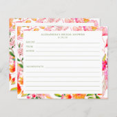 かわいいモダンピンクのオレンジ色の花シャワーレシピカード (正面/裏面)