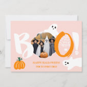 かわいいモダンピンクのブー幽霊2枚の写真ハロウィーン シーズンカード (正面)