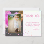 かわいいモダンピンクの泡 子供の誕生日写真 サンキューカード (正面)