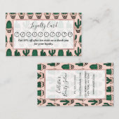 かわいいモダンピンクの緑のポッテッドサボパターン ロイヤリティカード (正面/裏面)