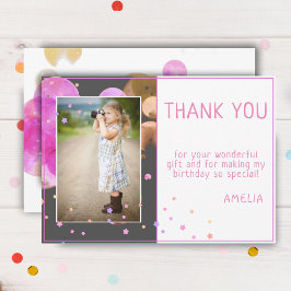 かわいいモダンピンクバブル子供の誕生日写真 サンキューカード