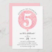 かわいいモダンピンクバルーンガールエレガント誕生日 招待状 (正面/裏面)