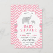 かわいいモダンピンク灰色の象の女の子の赤ちゃんシャワー 招待状 (正面/裏面)