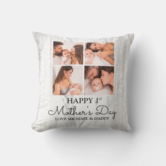 かわいいモダンフォトコラージュ幸せなファースト・マザーズ・デイ クッション (正面)