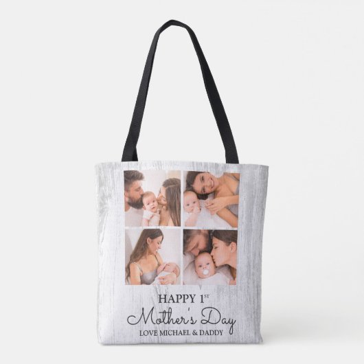 かわいいモダンフォトコラージュ幸せなファースト・マザーズ・デイ トートバッグ (裏面)