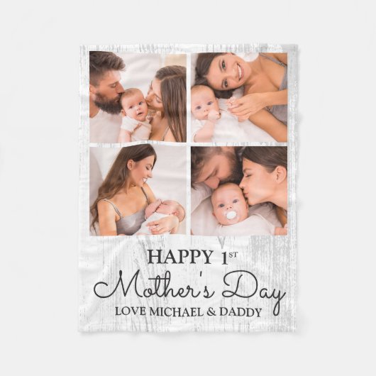 かわいいモダンフォトコラージュ幸せなファースト・マザーズ・デイ フリースブランケット (正面)