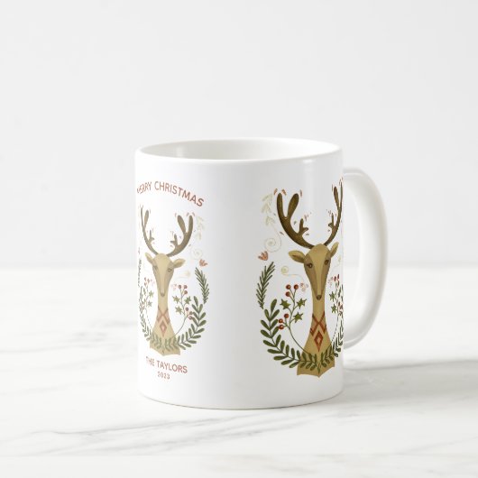 かわいいモダンフォークアートクリスマストナカイ コーヒーマグカップ (正面右)