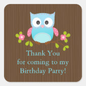かわいいモダンフクロウ誕生日パーティー スクエアシール (正面)