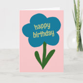 かわいいモダンフラワーブルーとピンクハッピーバースデー カード (正面)