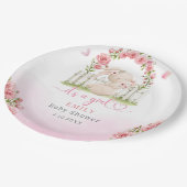 かわいいモダンフローラピンクの女の子の赤ちゃんシャワー ペーパープレート (アングル)