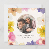かわいいモダンフローラフォトバレンタインのデイカード 招待状 (正面)