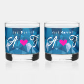 かわいいモダンブルーのエレガントな結婚式 ウイスキーグラス (裏面)