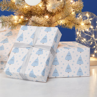 かわいいモダンブルークリスマスツリー ラッピングペーパー