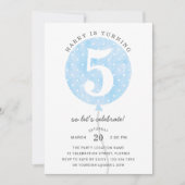 かわいいモダンブルーバルーンボエレガントイ誕生日 招待状 (正面)