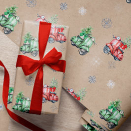 かわいいモダンベスパクリスマスツリー特別配達 ラッピングペーパー