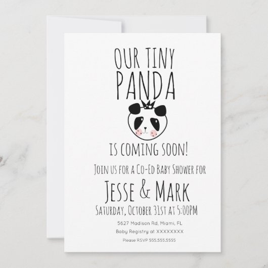 かわいいモダンベビーパンダ赤ちゃんシャワー 招待状 (正面)