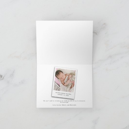 かわいいモダンベビー写真の名前の統計誕生 案内状 (内部)