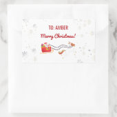 かわいいモダンユニコーンサンタパーソナライズされたネームクリスマス 長方形シール (バッグ)