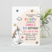 かわいいモダンユニコーン&スターズキッズバースデーパーティー 招待状 (スタンド正面)